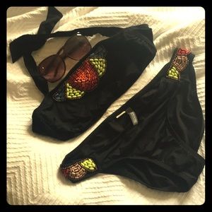 Black bathing suit with beading